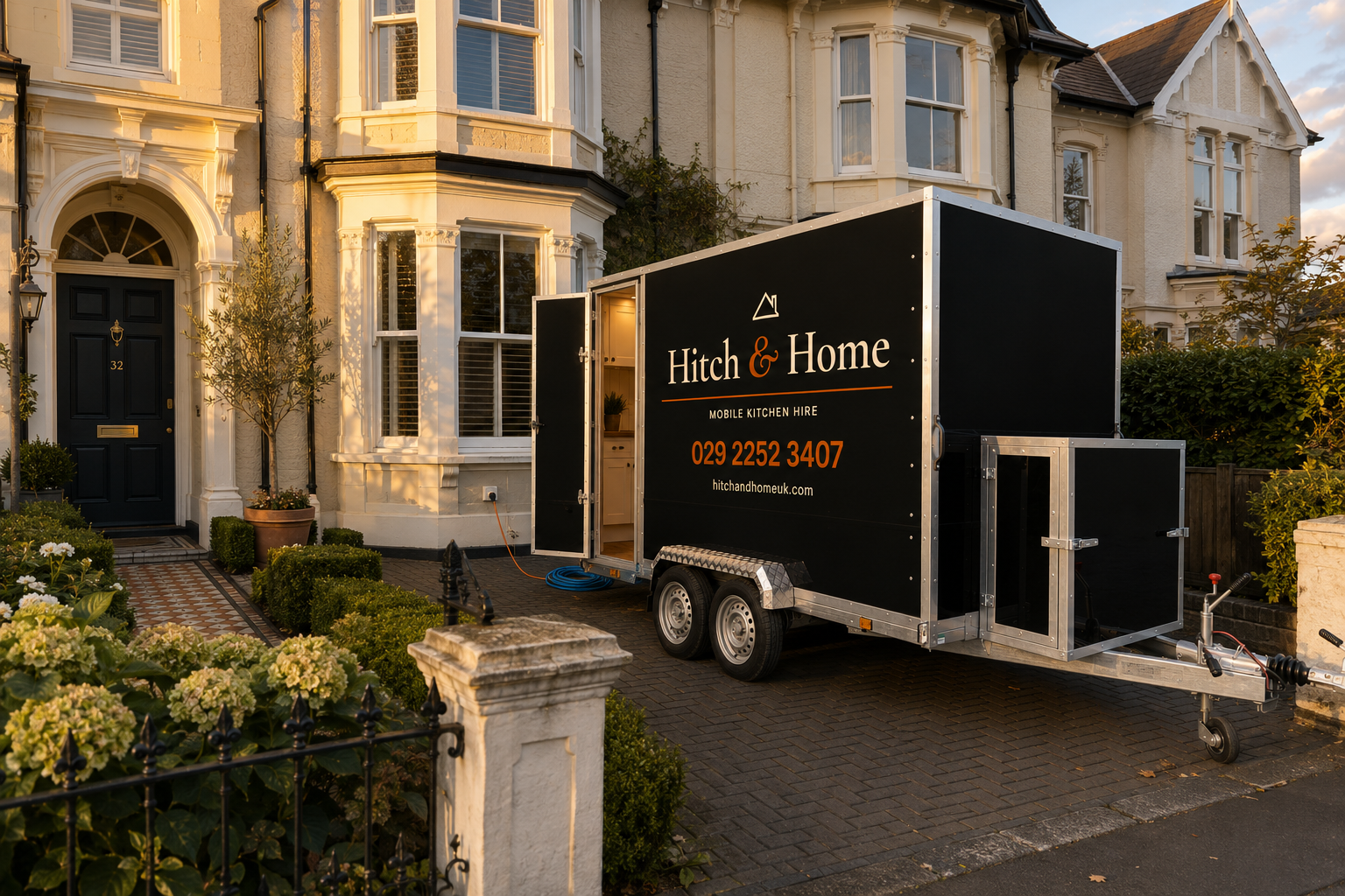 Hitch & Home mobile kitchen trailer on a residential driveway
